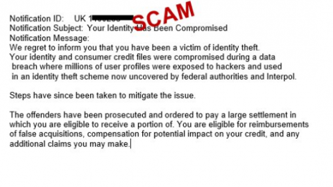 Example scam message claiming to be financial restitution for the Optus data breach